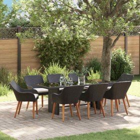 Conjunto de Comedor de Jardín 9 pcs Negro ratán sintético