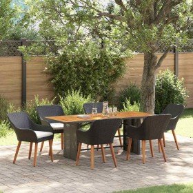 Conjunto de Comedor de Jardín con cojín 7 pcs Negro y marrón en Conjuntos de jardín | Comprar online en Foro24