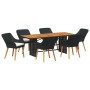 Conjunto de Comedor de Jardín con cojín 7 pcs Negro y marrón