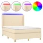 Box spring bed mattress and LED lights cream fabric 140x200 cm by vidaXL, Beds and slatted bases - Ref: Foro24-3138722, Price...
