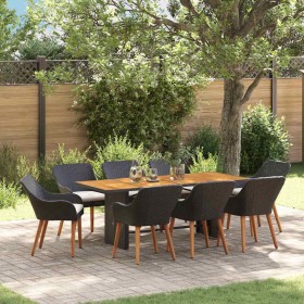Conjunto de Comedor de Jardín con cojín 9 pcs Negro y marrón