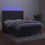 Cama box spring colchón y LED terciopelo gris oscuro 140x190 cm