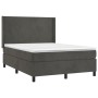 Cama box spring colchón y LED terciopelo gris oscuro 140x190 cm