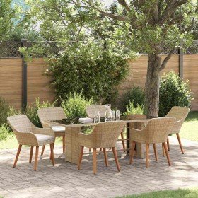 Conjunto de Comedor de Jardín 7 pcs Beige ratán sintético
