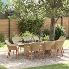 Conjunto de Comedor de Jardín 9 pcs Beige ratán sintético