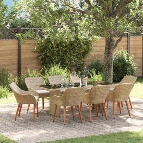 Conjunto de Comedor de Jardín 9 pcs Beige ratán sintético