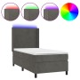 Cama box spring colchón y LED terciopelo gris oscuro 90x200 cm