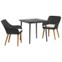 Conjunto de Comedor de Jardín 3 pcs Negro ratán sintético