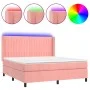 Box spring bed with mattress and LED pink velvet 180x200 cm by vidaXL, Beds and slatted bases - Ref: Foro24-3139702, Price: 5...