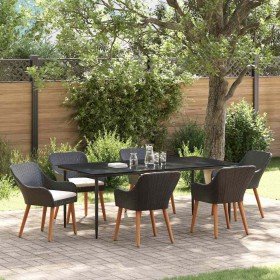 Conjunto de Comedor de Jardín 7 pcs Negro ratán sintético