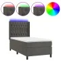 Box spring bed with mattress and LED dark gray velvet 90x200 cm by vidaXL, Beds and slatted bases - Ref: Foro24-3139722, Pric...