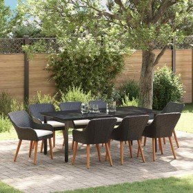Conjunto de Comedor de Jardín 9 pcs Negro ratán sintético