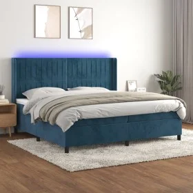 Box spring bed with mattress and LED dark blue velvet 200x200 cm by vidaXL, Beds and slatted bases - Ref: Foro24-3139707, Pri...