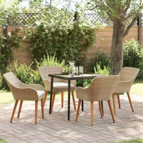 Conjunto de Comedor de Jardín 5 pcs Beige ratán sintético