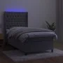 Box spring bed with mattress and LED light gray velvet 100x200 cm by vidaXL, Beds and slatted bases - Ref: Foro24-3139727, Pr...