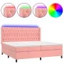 Box spring bed with mattress and LED pink velvet 200x200 cm by vidaXL, Beds and slatted bases - Ref: Foro24-3139768, Price: 7...