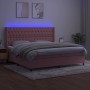 Box spring bed with mattress and LED pink velvet 200x200 cm by vidaXL, Beds and slatted bases - Ref: Foro24-3139768, Price: 6...