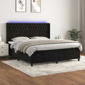 Box spring bed with mattress and LED black velvet 160x200 cm by vidaXL, Beds and slatted bases - Ref: Foro24-3139753, Price: ...