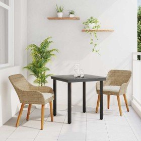 Conjunto de Comedor de Jardín 3 pcs Beige ratán sintético