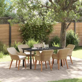 Conjunto de Comedor de Jardín 7 pcs Beige ratán sintético