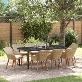 Conjunto de Comedor de Jardín 9 pcs Beige ratán sintético