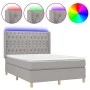 Box spring bed mattress and LED lights light gray fabric 140x190 cm by vidaXL, Beds and slatted bases - Ref: Foro24-3139109, ...