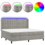 Box spring bed with mattress and LED light gray velvet 200x200 cm by vidaXL, Beds and slatted bases - Ref: Foro24-3139823, Pr...