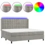 Box spring bed with mattress and LED light gray velvet 200x200 cm by vidaXL, Beds and slatted bases - Ref: Foro24-3139823, Pr...