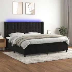 Box spring bed with mattress and LED black velvet 200x200 cm by vidaXL, Beds and slatted bases - Ref: Foro24-3139825, Price: ...