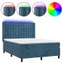 Box spring bed with mattress and LED dark blue velvet 140x190 cm by vidaXL, Beds and slatted bases - Ref: Foro24-3139803, Pri...