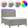 Box spring bed with mattress and LED light gray velvet 140x190 cm by vidaXL, Beds and slatted bases - Ref: Foro24-3139799, Pr...