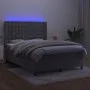 Box spring bed with mattress and LED light gray velvet 140x190 cm by vidaXL, Beds and slatted bases - Ref: Foro24-3139799, Pr...