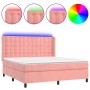 Cama box spring colchón y LED terciopelo rosa 160x200 cm de vidaXL, Camas y somieres - Ref: Foro24-3139816, Precio: 580,90 €,...
