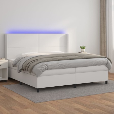 Cama box spring colchón y LED cuero sintético blanco 200x200 cm de vidaXL, Camas y somieres - Ref: Foro24-3139284, Precio: 74...