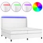 Box spring bed with mattress and LED white synthetic leather 200x200 cm by vidaXL, Beds and slatted bases - Ref: Foro24-31392...