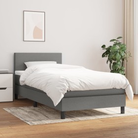 Cama box spring con colchón tela gris oscuro 90x200 cm