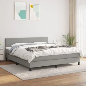Box spring bed with light gray fabric mattress 160x200 cm by vidaXL, Beds and slatted bases - Ref: Foro24-3139905, Price: 490...