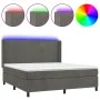 Box spring bed with mattress and LED dark gray velvet 160x200 cm by vidaXL, Beds and slatted bases - Ref: Foro24-3139452, Pri...