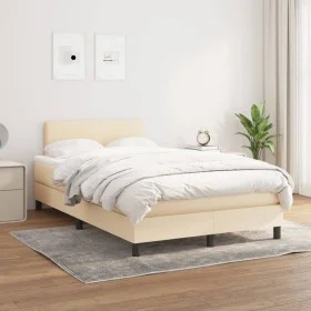 Box spring bed with cream fabric mattress 120x200 cm by vidaXL, Beds and slatted bases - Ref: Foro24-3139886, Price: 362,35 €...