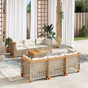Set sofás de jardín 7 piezas y cojines ratán sintético beige