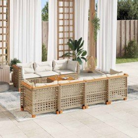 Set de sofás de jardín y cojines 8 piezas ratán sintético beige Set de sofás de jardín y cojines 8 piezas ratán sintético beige