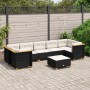 Set de sofás de jardín y cojines 8 piezas ratán sintético negro