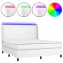 Box spring bed with mattress and LED white synthetic leather 180x200 cm by vidaXL, Beds and slatted bases - Ref: Foro24-31392...