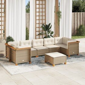 Set de sofás de jardín y cojines 8 piezas ratán sintético beige en Conjuntos de jardín | Comprar online en Foro24