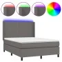 Box spring bed with mattress and LED gray synthetic leather 140x190 cm by vidaXL, Beds and slatted bases - Ref: Foro24-313926...