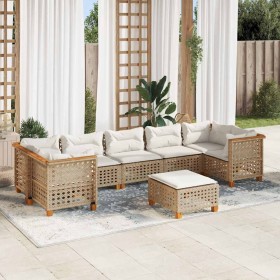 Set de sofás de jardín y cojines 8 piezas ratán sintético beige