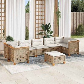 Set de sofás de jardín y cojines 8 piezas ratán sintético beige