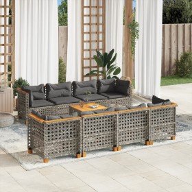 Set de muebles de jardín 9 pzas y cojines ratán sintético gris