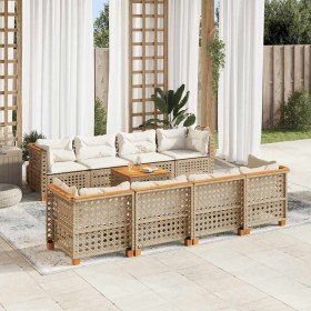 Set de sofás de jardín con cojines 9 pzas ratán sintético beige