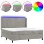 Box spring bed with mattress and LED light gray velvet 160x200 cm by vidaXL, Beds and slatted bases - Ref: Foro24-3139451, Pr...